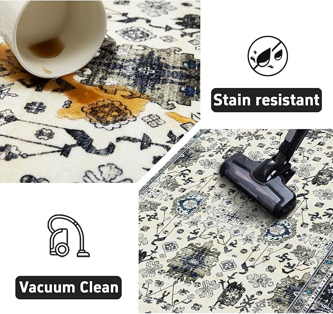 Area Rug Non Slip Machine Washable Ultra Soft Living Room/Bedroom/Kitchen/Outdoor/Classroom White Gray, 2'×3'