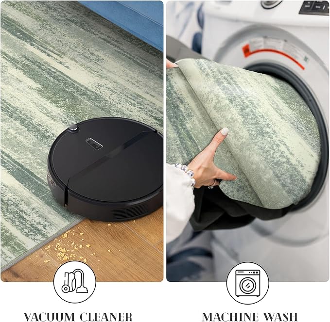 Modern Abstract Entryway Rug Indoor 2x3 Washable Rug Non-Slip Soft Small Area Rug Sage Green Grey Kitchen Mats Thin Print Faux Wool Floor Carpet Throw Rugs for Entrance Bedroom
