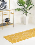 Unique Loom Trellis Frieze Collection Area Rug - Geometric (2' x 10' Runner, Yellow/ Ivory)
