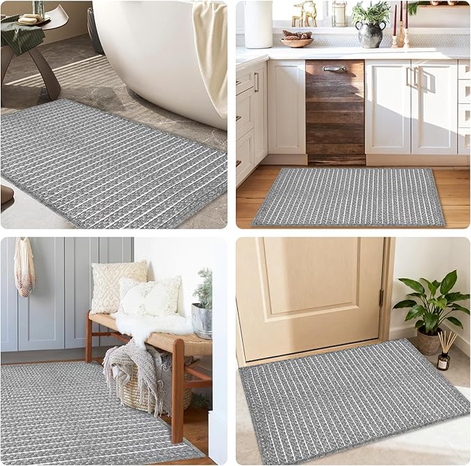 Braided Bath Mat,Boho Small Bathroom Rugs Non Slip Washable Super Absorbent Quick Dry Farmhouse Bathroom,Bedroom Decor,17"x24"Grey