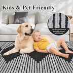 HelloTree Area Rug for Living Room 8x10 Washable Geometric Moroccan Rug Stripe Farmhouse Bohemian Minimalistic Non Slip Non Shedding Ultra Thin Soft Rug for Bedroom Office DiningRoom Nursery-Black