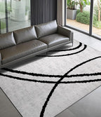 YIHOUSE Modern Area Rugs for Bedroom,5x7 Washable Black and White Rug, Thin Abstract Geometric Minimalist Striped Rug, Black Rugs for Bedroom,Kitchen,Dining Room Office