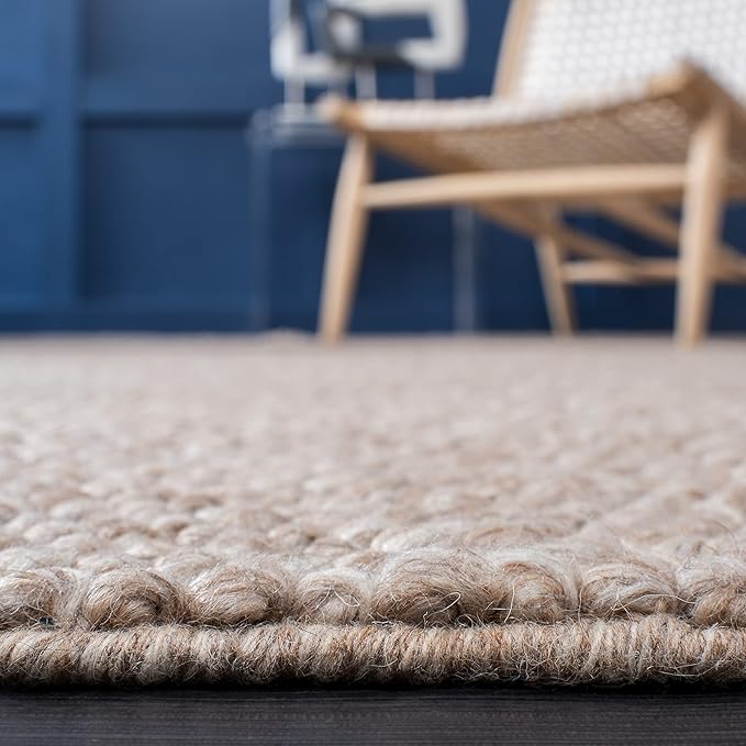 SAFAVIEH Natura Collection Area Rug - 4' Square, Brown, Handmade Wool Blend, Textured Design, Ideal for Living Room, Bedroom, Dining Space (NAT620T)