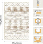 4x6 Machine Washable Area Rug for Living Room, Brown White Vintage Moroccan Rug Large Non-Slip Low Pile Soft Faux Wool Carpet, Kids and Pets Friendly for Bedroom Dining Room Farmhouse Home Decor Rug
