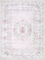 Wonnitar Washable 9x12 Area Rugs, Ultra-Thin Large Area Rug for Living Room, Pink Soft Non Slip Boho Floral Bow Apartment Decor Carpet for Big Bedroom Playroom Nursery Office, Light Pink