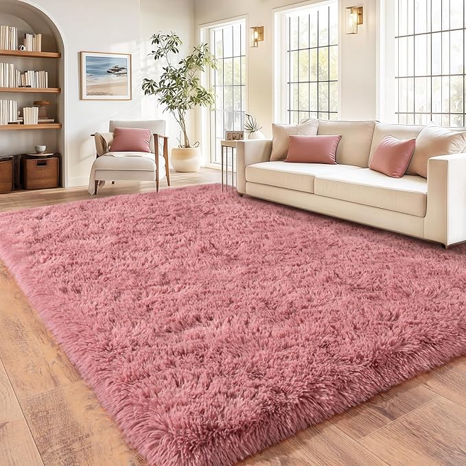 Soft Shaggy for Bedrooms, Fluffy Rugs for Living Room, Blush Area Rug, Cozy Fuzzy Carpet for Kids, Perfect Indoor Decor for Boys and Girls 4x6 Feet