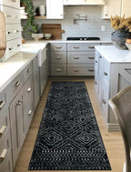 Wonnitar Moroccan Runner Rugs for Hallway 2'6"x8', Black Washable Boho Kitchen Non-Slip Rug Runner, Geometric Tribal Long Soft Bathroom Accent Area Rug for Entryway Laundry Bedroom (Black,2'6"x8')