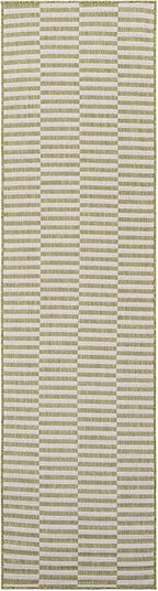 Unique Loom Outdoor Striped Collection Area Rug - Striped (2' 7" x 10' Runner Green/Ivory)