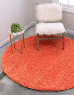 Unique Loom Solid Shag Collection Area Rug (6' 1" Round, Tiger Orange)