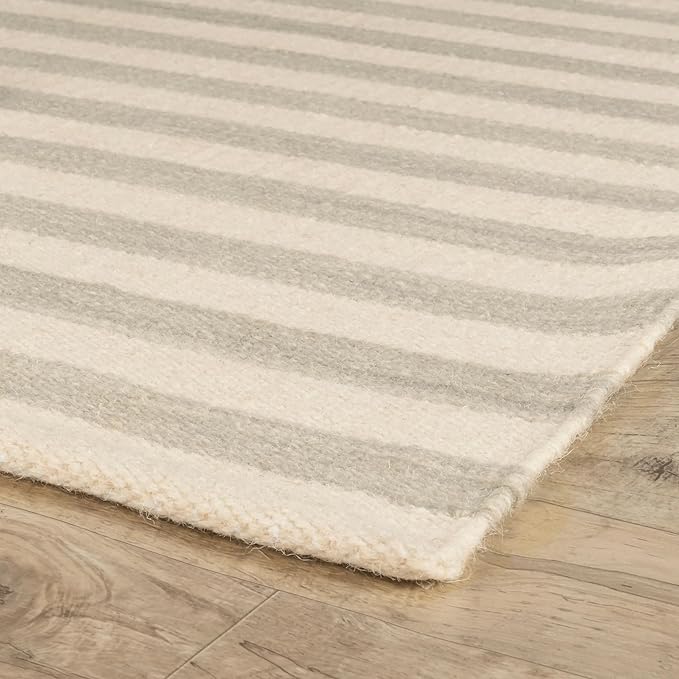 Home Conservatory Ladder Stripe Grey/Ivory Handwoven Wool 8 X 10 Feet, Grey/Ivory Stripe Pattern