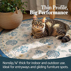 jinchan Elora 7ft Floral Round Rug for Dining Room Washable Living Room Rug Vintage Romance Design Non Slip Indoor Floor Cover Lightweight Low-Profile Throw Carpet for Bedroom Porch Patio, Blue/Beige