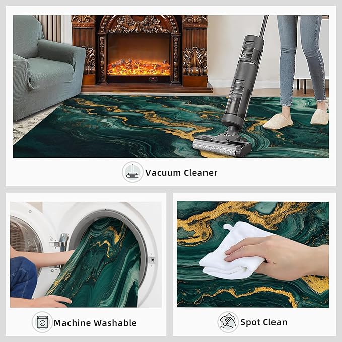 2x4 Abstract Marble Runner Rug for Hallway - Emerald-Green-Marble Kitchen Mat, Luxury Stone Pattern Kitchen Runner Rug Soft Non Slip Anti Fatigue for Laundry Room Indoor Hallways