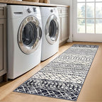 KUTA 2x6 Non-Slip Washable Runners for Hallways,Black Navy Blue Moroccan Boho Distressed Geometric Vintage Kitchen Runner, Ultra Soft Floor Mat for Entryway, Bathroom, Laundry, Living Room, Bedroom