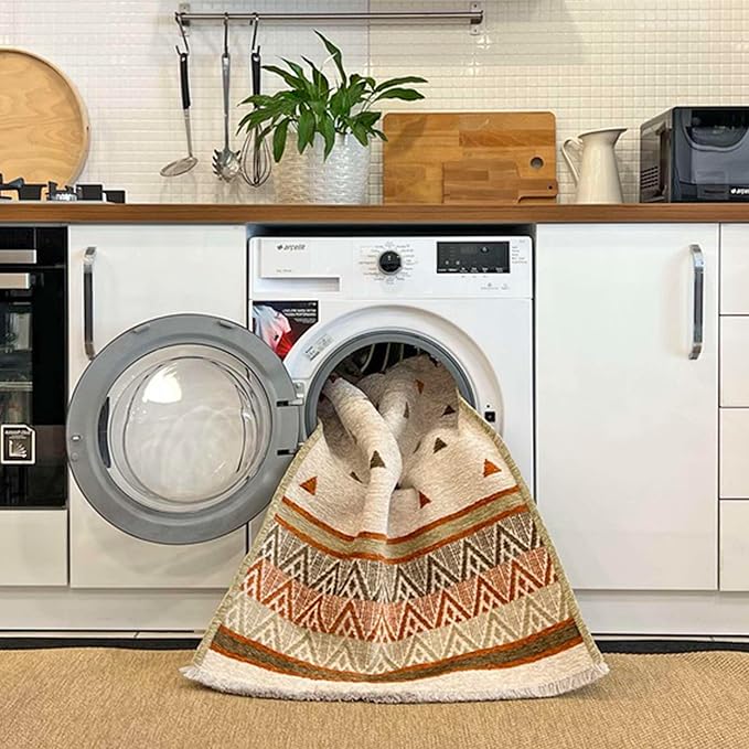 Alfa Rich 7x10 Mauve Gray Off White Washable Area Rugs for Living Room Bedroom Kitchen Decor Cotton