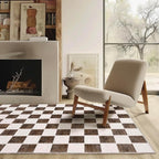 EVERGRACE Checkered Plaid Area Rug 4x6, Soft Fuzzy Faux Wool Rugs Washable Anti Slip Rugs Large Rug Carpet for Entryway Bedroom Living Room Hallway Kitchen Dining Room and Laundry Room, Dark Brown