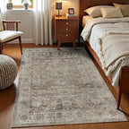3x5 Washable Rug for Living Room Bedroom Dining Room Non-Slip Low Pile Boho Vintage Distressed Entryway Rug Traditional Floral Retro Accent Throw Carpet for Dining Room Bathroom Kitchen Antique/Moss