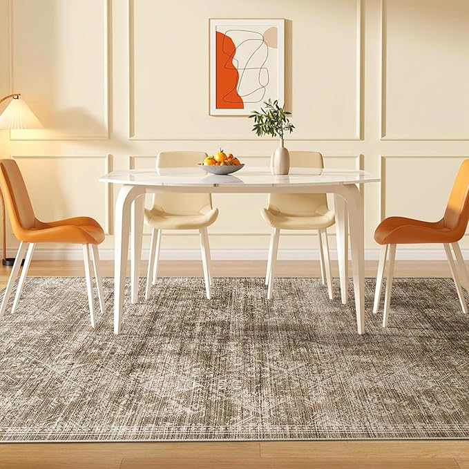 WITSHOCK 5x7 Area Rugs for Living Room: Machine Washable Non Slip Modern Abstract Carpet - Low Pile Print Rug for Bedroom Dining Room - Stain Resistant for Household - Pet Owners (Earthy Brown)