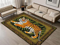 Tiger Area Rug,6x8ft, Tiger Print Rug,Tiger Themed Stylish Rug, Bohemian Vintage Tiger Print Rug, Non-Slip Washable Rug for Living Room Bedroom Dining Room Kids Room Decoration