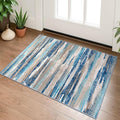 Small Abstract Area Rug, Entryway Rug Washable Door Mat Indoor Entrance, 2x3 Washable Rug Non-Slip, Soft Blue Kitchen Rugs Thin Print Faux Wool Floor Carpet Throw Rugs for Foyer Front Door Sink
