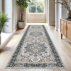 KOZYFLY Long Runners for Hallways 3x10 Ft Washable Kitchen Rug Faux Wool Printed Stair Runner Floor Carpet for Bedroom Entryway Stairs Kitchen Hall Indoor Use, Black/Taupe/Beige