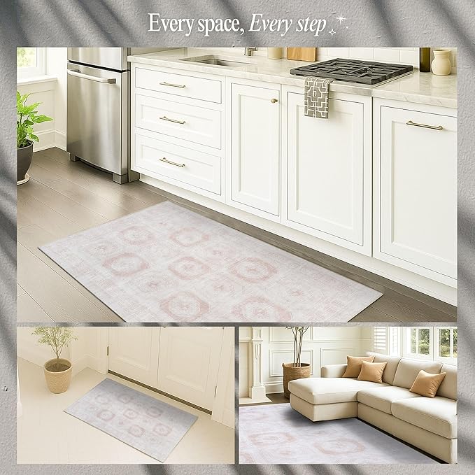 Fame Rugs Turkish Rug. Washable Vintage Oriental Antique Inspired Traditional Doormat Small Modern Area Rugs Luxury Entryway Entry Bedroom Bathroom Kitchen (405CB, 4'9 x 6'9)