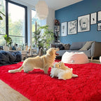 Red Fluffy Rug Plush Carpet for Bedroom Dorm, Non-Slip High Pile Rug, Shag Rug for Playroom Nursery Home Office Decor 6X9 Ft