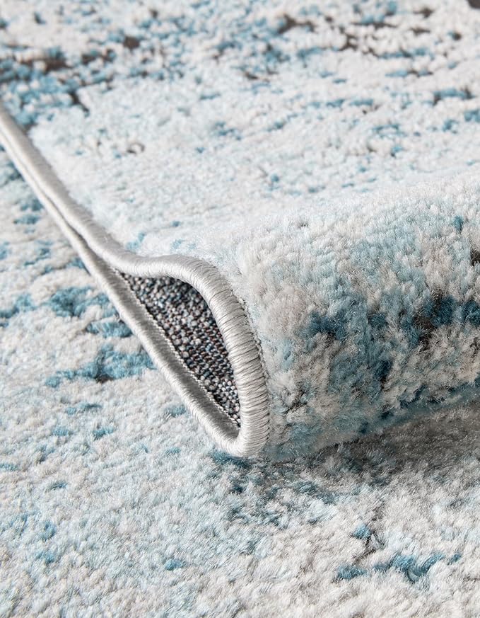 Rugs.com Leipzig Collection Rug – 3x5 Blue Low-Pile Rug Perfect for Entryways, Kitchens, Breakfast Nooks, Accent Pieces