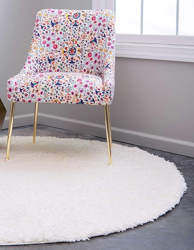 Unique Loom Solid Shag Collection Area Rug (6' 1" Round, Snow White)
