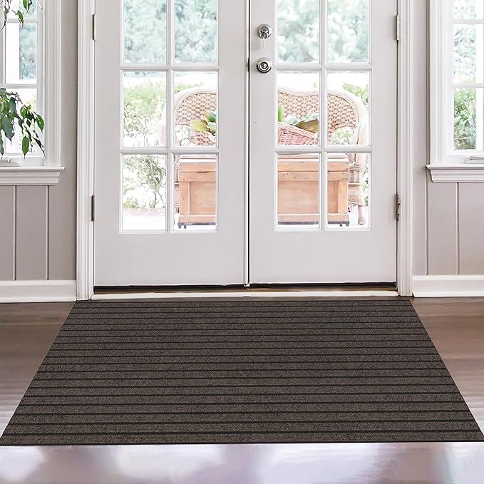 Ottomanson Mud Mat 2' x 2'7" Entryway Rug - Non-Slip Scraper Doormat for Muddy Paws, Dirt Trapping Indoor/Outdoor Mat for High-Traffic Areas, Kitchen, Garage, Patio, Brown