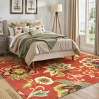 Lahome Floral Washable Rugs 5x7, Carpets for Living Room Non-Slip Lightweight, Soft Bedroom Throw Paisley Print Low-Pile Large Christmas Area Rug for Dining Room, Kitchen, Entryway