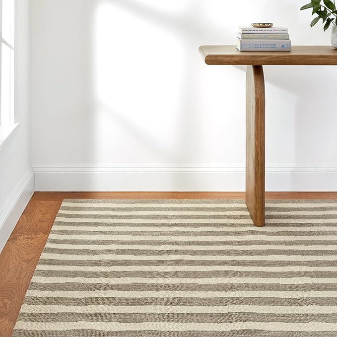 Dash & Albert Silas Stripe Grey Hand Micro Hooked Wool Rug, 5 X 8 Feet, Grey Stripe Pattern - Premium Luxury Hotel Quality Soft Breathable Hypoallergenic Machine Washable Easy Care All Season