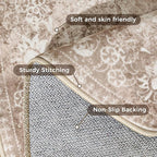 jinchan Round Rug 4ft Area Rug - Brown Vintage Floor Mat Kitchen Indoor - Washable Circle 4' Thin Floral Print Carpet Retro Farmhouse Non Slip Dining Room Living Room Bedroom Office