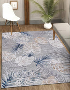 CAMILSON Indoor Outdoor Rug, Blue 10’x14’ Leaf Tropical Botanical Area Rugs for Indoor and Outdoor patios, Easy-Cleaning Non-Shedding Living Room, Garden and Kitchen Washable Outside Carpet (10x14)
