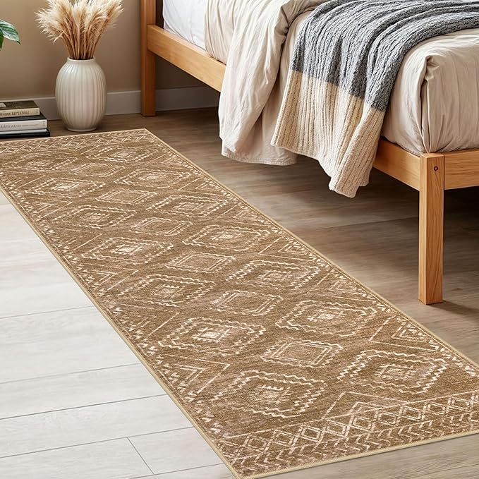 KILOCOCO Kitchen Runner 2x6 Washable Runner Rug, Boho Soft Runners for Hallways Non Slip Printed Distressed Laundry Room Rugs, Low-Pile Rugs for Entryway/Bedroom/Living Room, Yellow Brown Orange