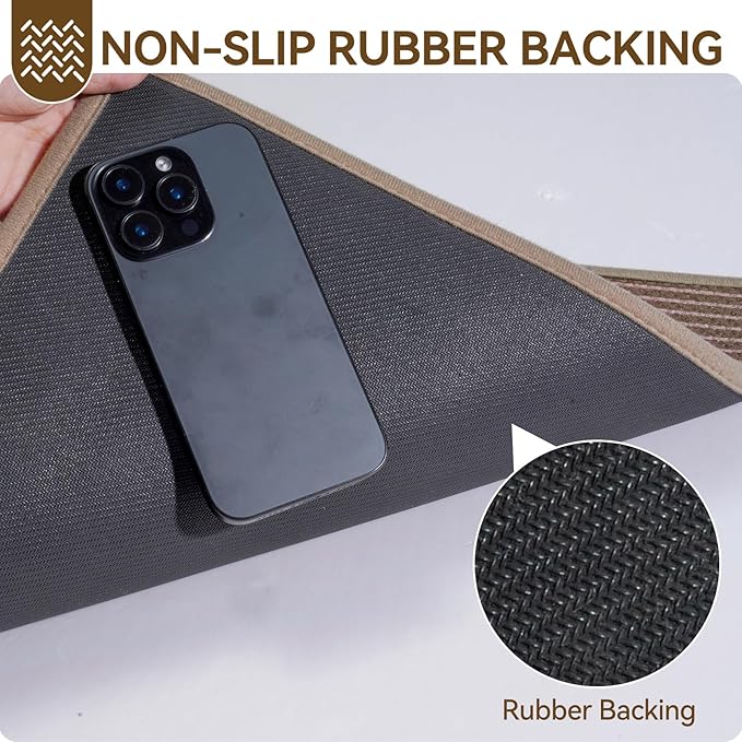 Front Door Mat 17''x30'', Non Slip Absorbent Muddy Dirt Resist Washable Low-Profile Indoor Doormat,Easy Clean Welcome Entryway Door Mats, Brown
