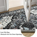 Large Area Rugs 9x12 for Living Room, Bedroom, Washable Vintage Rugs -Low Pile Distressed Rugs for Kitchen, Dining Room, Water Repellent & Non Shedding, Black and Blue
