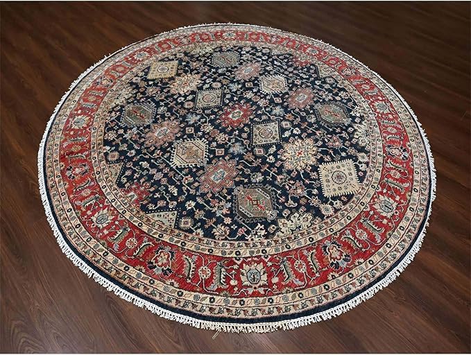 Power Black Hand Knotted All Over Pattern Pure Wool Round Oriental Rug (10'x10')