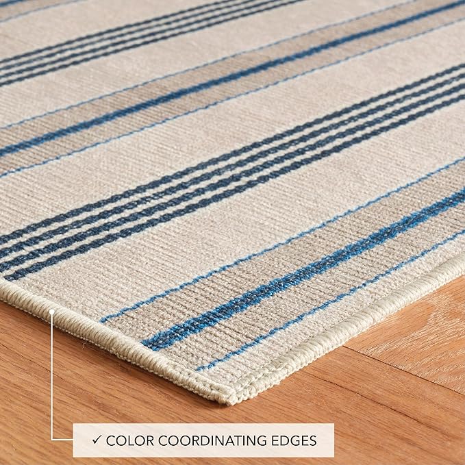 Dash and Albert Nimes Ticking Machine Washable Area Rug - 2' x 3' Neutral Stripe Washable Accent Rug - Durable, High Traffic Areas Kitchen, Mudroom, Hallways