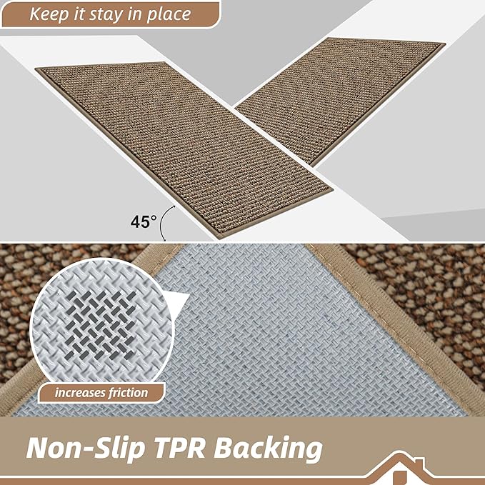 BEQHAUSE Dirt Trapper Door Mat 17" x 30", Non-Slip Doormats (Rolled-Up NO Creases) Washable Entryway Rug, Dirt Resist and Absorbent Welcome Mat, Low Profile Floor Mats for Front Back Door, Beige