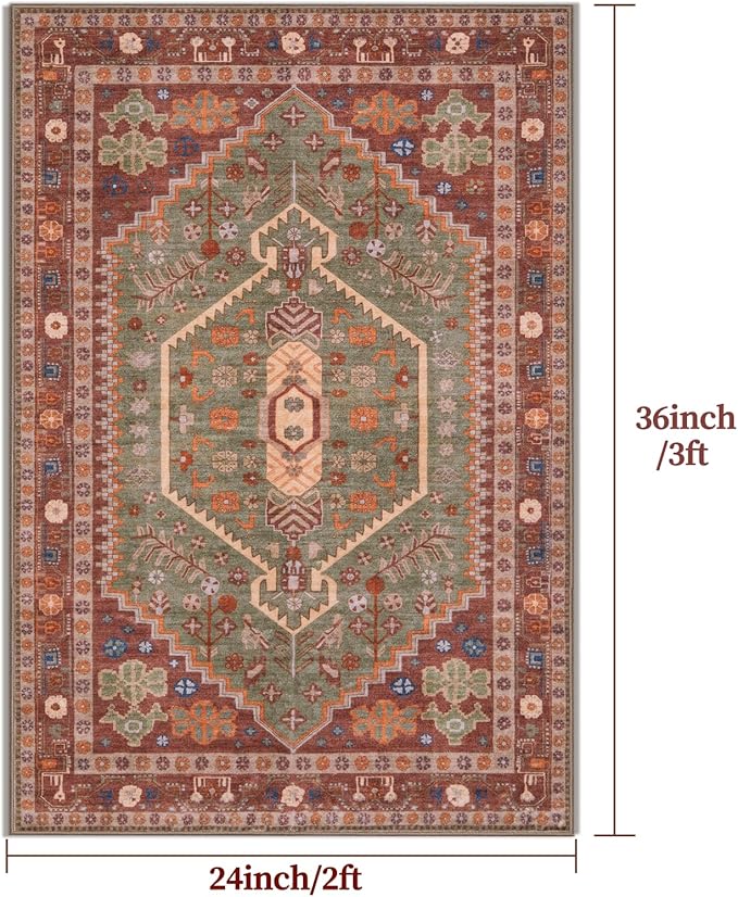 Ciicool Small Area Rug, 2x3ft Boho Rug, Ultra Soft Entry Rugs for Entryway, Non-Slip Washable Rugs Oriental Low-Pile Indoor Mat Floor Carpet for Entrance Bedroom Kitchen Bathroom Foyer Decor