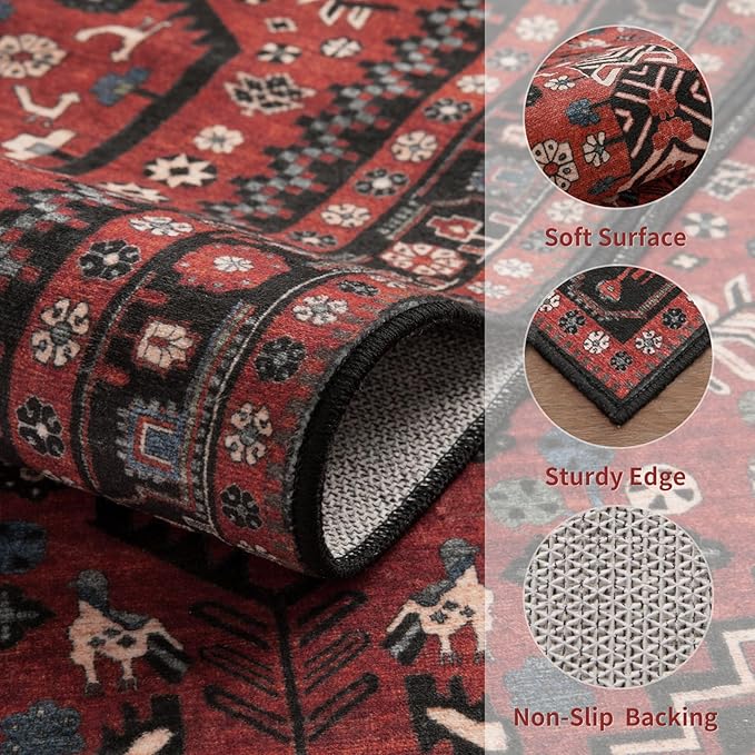 Ciicool Washable Non Slip Runner Rug, 2x6ft Hallway Rug Vintage Kitchen Rugs Oriental Carpet for Entrance Bedroom Bedside Living Room Laundry Bathroom Decor