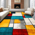 Flatwoven High Traffic Area Rug 8x10, Eclectic Mosaic Patchwork with Distressed Abstract Shapes and Lines, Non Slip, Stain Resistant, Washable Area Rugs for Living Room, Bedroom (Red, 8x10)