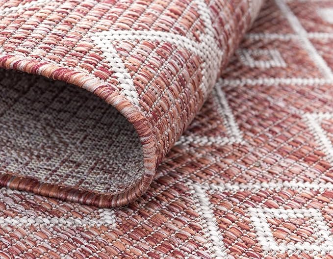 Unique Loom Outdoor Trellis Collection Area Rug - Tribal Trellis (10' x 13' 1" Rectangle, Rust Red/ Ivory)