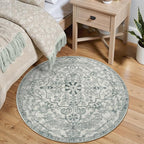 Lahome Round Rug 4ft, Soft Rug for Bedroom Machine Washable Office Circle Rug, Bohemian Medallion Non-Slip Non-Shedding Low Pile Printed Indoor Carpet for Kitchen Laundry Bathroom, Beige