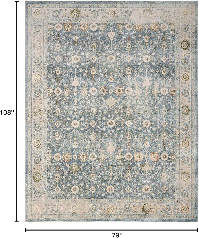 Nourison Home Astra Machine Washable Teal Beige 6'7" x 9' Area Rug Easy Clean, Non Shedding, Bed Room, Living Room, Dining Room, Kitchen (7' x 9')