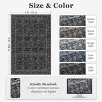 Charcoal Black Area Rug 6x9, Vintage Earth Tone Dark Rugs for Living Room Bedroom, Washable Non Slip Low Pile Thin Carpet Rug for Dining Room Guest Room Home Office