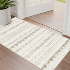 2X4 Rug Washable Area Rug: Small Soft Boho Farmhouse Neutral Moroccan Non Slip Indoor Low Pile Accent Floor Throw Carpet for Bedroom Bathroom Entryway Kitchen Hallway Closet Home Door - Brown
