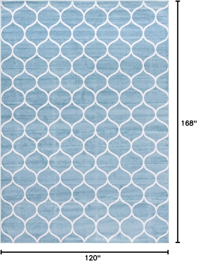 Rugs.com Lattice Frieze Collection Rug – 10' x 14' Light Blue Medium Rug Perfect for Living Rooms, Large Dining Rooms, Open Floorplans