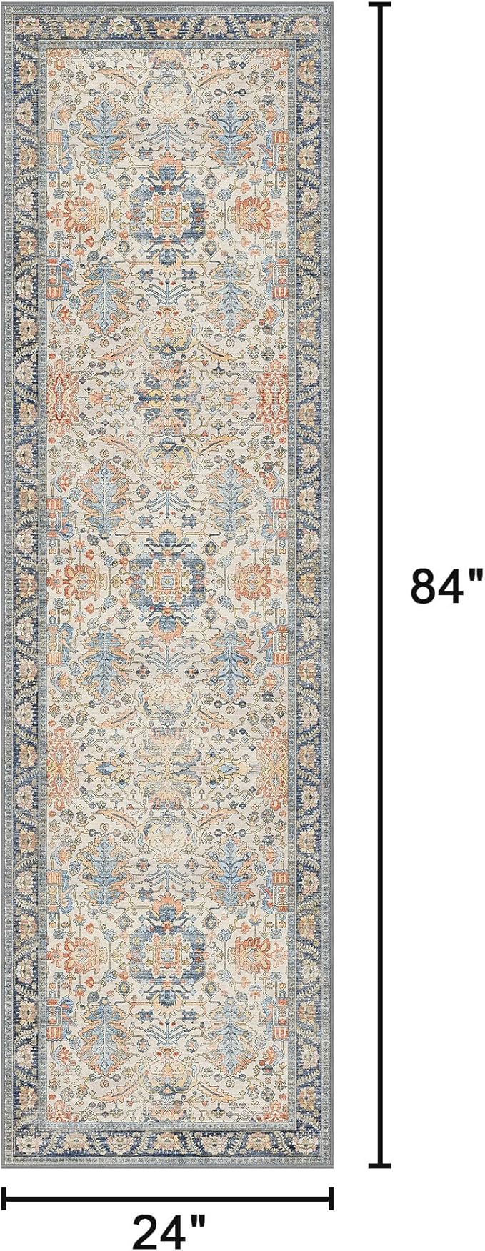 Bavni Runner Rug, Machine Washable Rugs for Bedroom 2x7, Non Slip Boho Rugs with Rubber Backing, Ultra-Thin Folable Rug Runner for Hallways Bathroom, Teal/Multi
