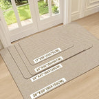 Ultra Thin Door Mat Indoor Entrance 24"x36", Low-Profile Indoor Door Mat, Non Slip Entry Mat Rubber Backing Unique Herringbone Design Inside Doormat Dirt Trapper Entryway Mats, Beige